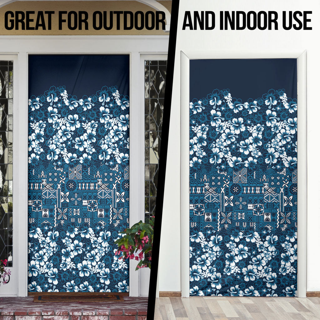 Blue Hawaiian Tapa Tribal Hibiscus Door Cover LT9 - Polynesian Pride