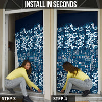 Blue Hawaiian Tapa Tribal Hibiscus Door Cover LT9 - Polynesian Pride