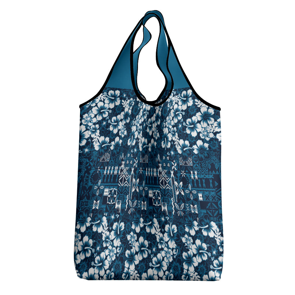 Blue Hawaiian Tapa Tribal Hibiscus Grocery Bag LT9 - Polynesian Pride