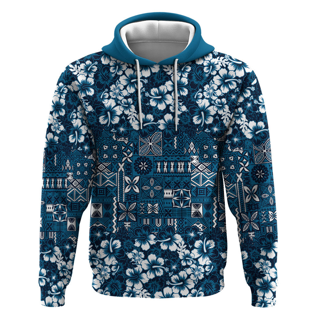 Blue Hawaiian Tapa Tribal Hibiscus Hoodie LT9 Pullover Hoodie Blue - Polynesian Pride