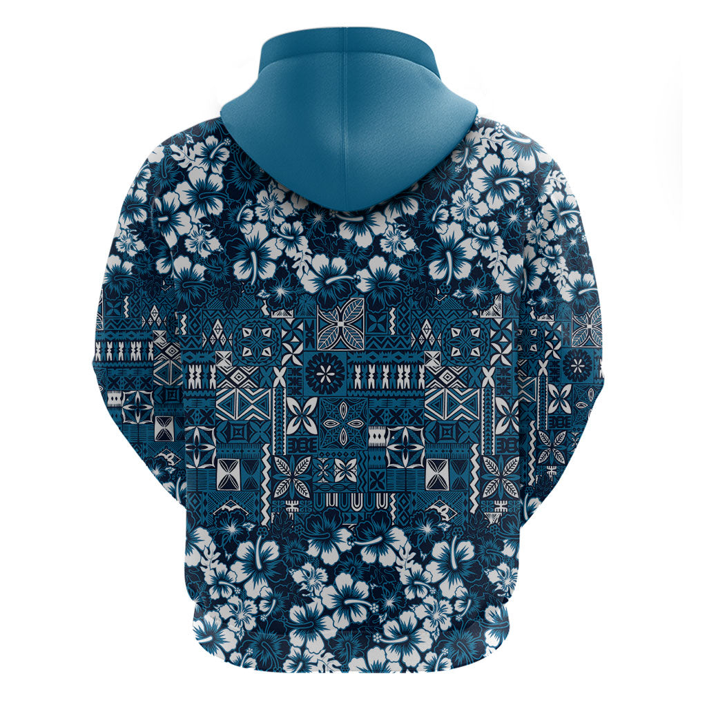 Blue Hawaiian Tapa Tribal Hibiscus Hoodie LT9 - Polynesian Pride