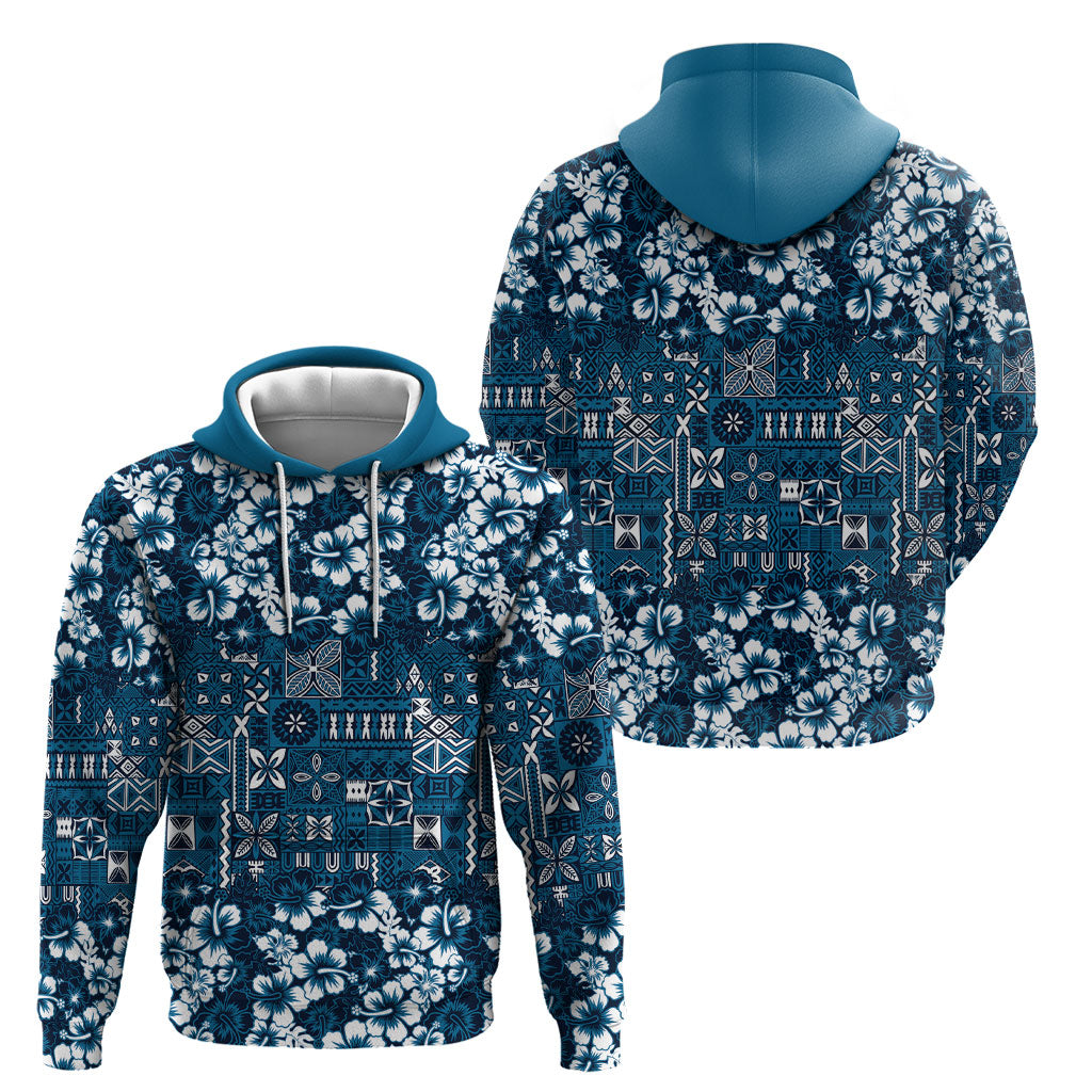 Blue Hawaiian Tapa Tribal Hibiscus Hoodie LT9 - Polynesian Pride