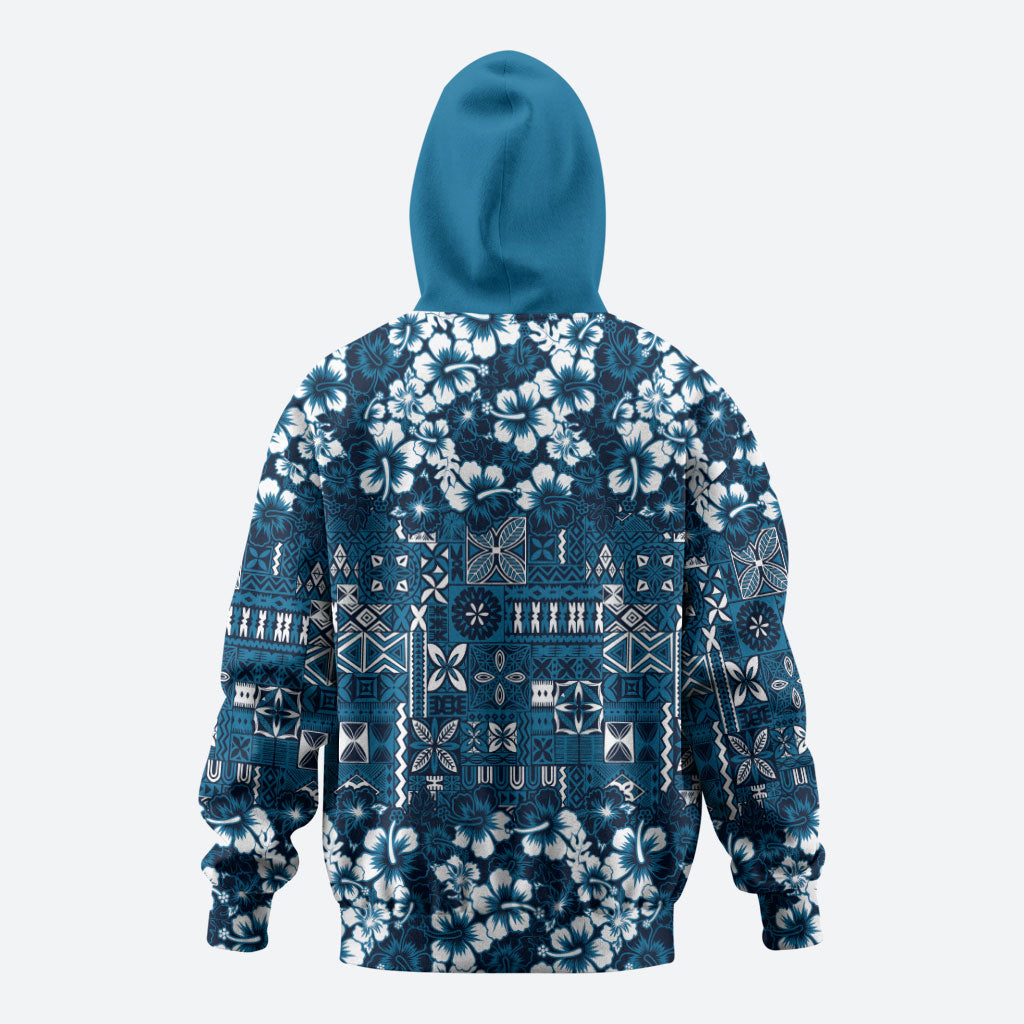 Blue Hawaiian Tapa Tribal Hibiscus Hoodie LT9 - Polynesian Pride
