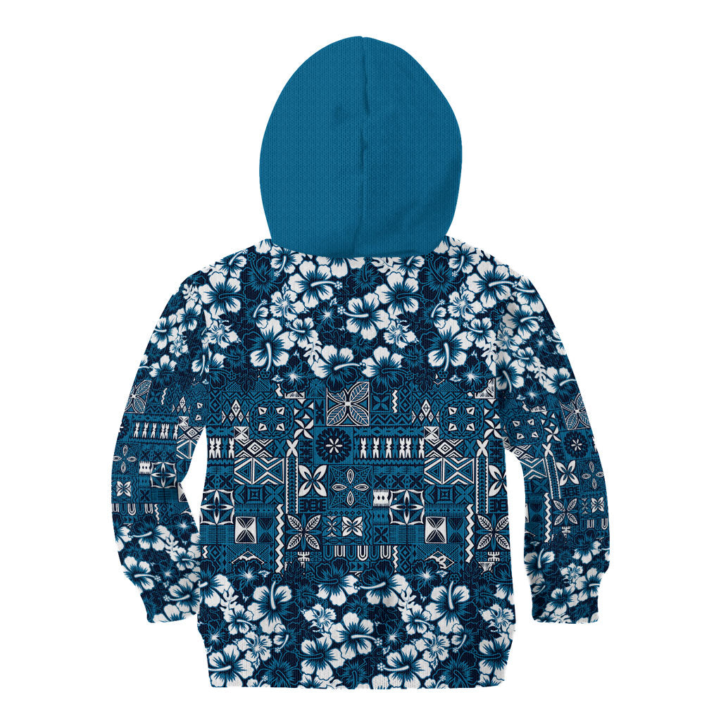 Blue Hawaiian Tapa Tribal Hibiscus Kid Hoodie LT9 - Polynesian Pride
