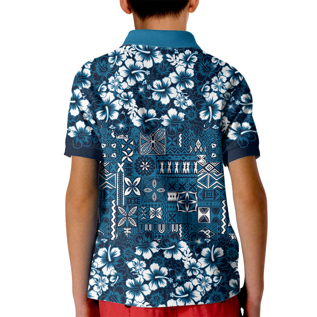 Blue Hawaiian Tapa Tribal Hibiscus Kid Polo Shirt LT9 - Polynesian Pride