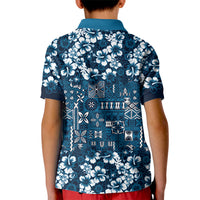 Blue Hawaiian Tapa Tribal Hibiscus Kid Polo Shirt LT9 - Polynesian Pride