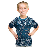 Blue Hawaiian Tapa Tribal Hibiscus Kid T Shirt LT9 Blue - Polynesian Pride