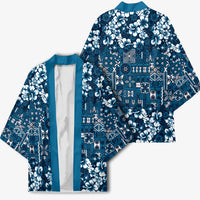 Blue Hawaiian Tapa Tribal Hibiscus Kimono LT9 - Polynesian Pride