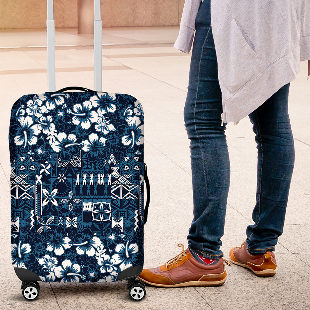 Blue Hawaiian Tapa Tribal Hibiscus Luggage Cover LT9 Blue - Polynesian Pride