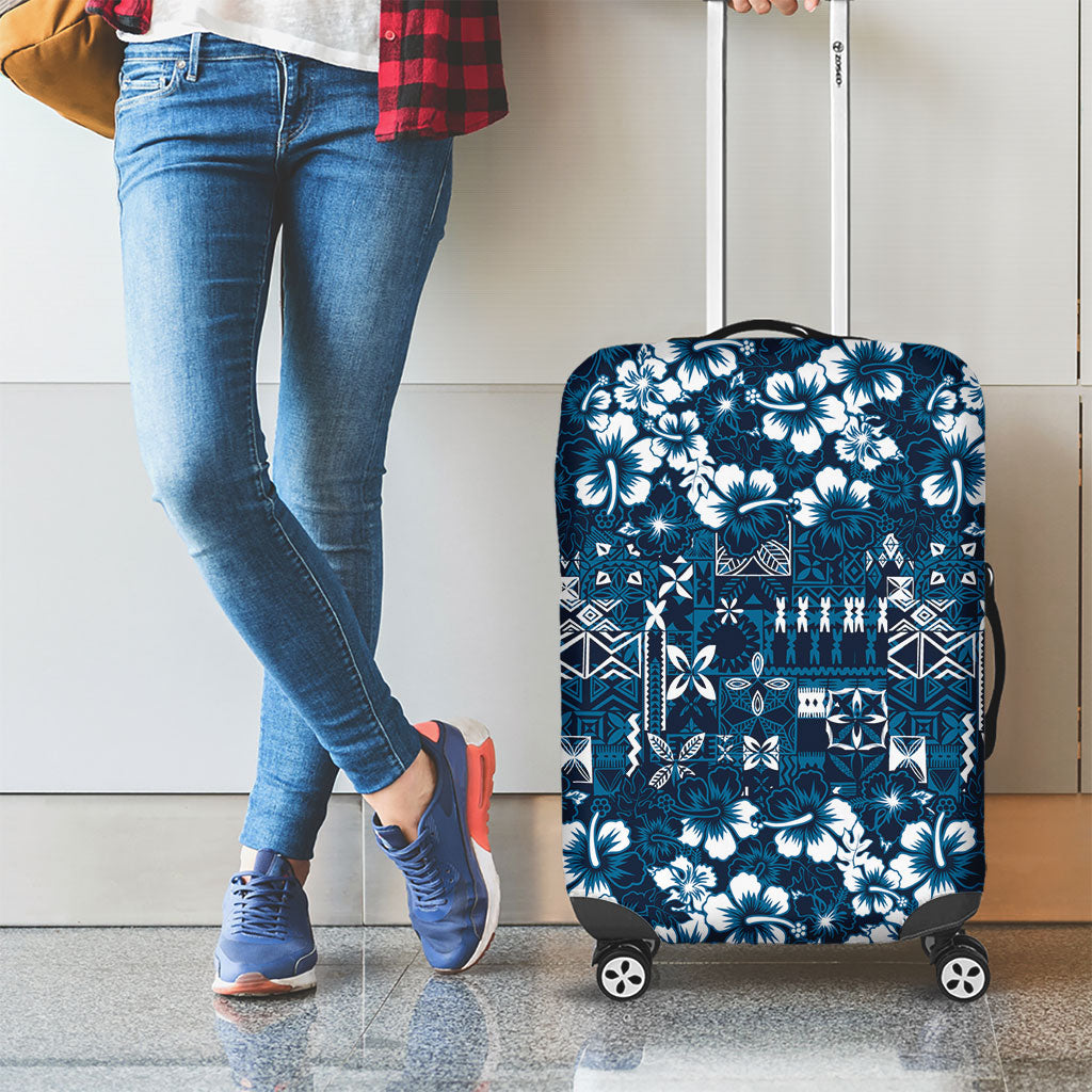 Blue Hawaiian Tapa Tribal Hibiscus Luggage Cover LT9 - Polynesian Pride