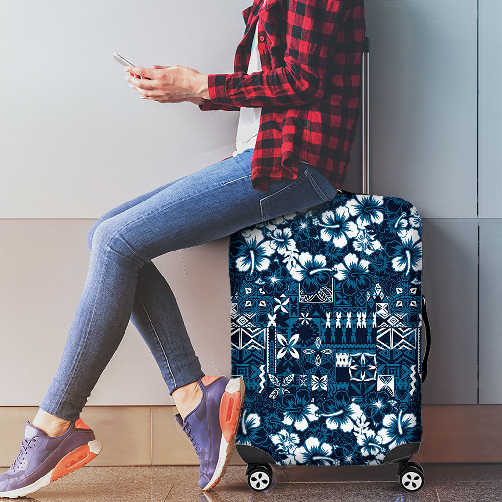 Blue Hawaiian Tapa Tribal Hibiscus Luggage Cover LT9 - Polynesian Pride
