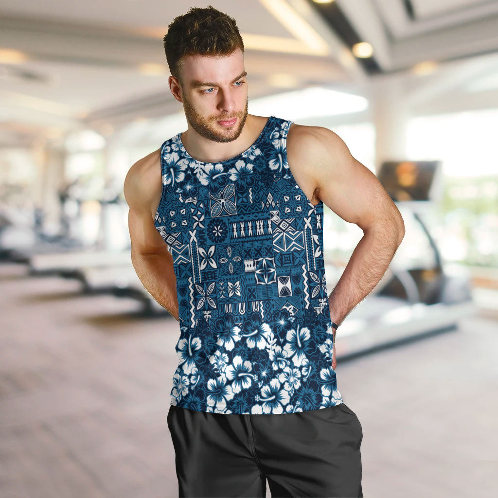 Blue Hawaiian Tapa Tribal Hibiscus Men Tank Top LT9 Blue - Polynesian Pride