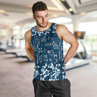 Blue Hawaiian Tapa Tribal Hibiscus Men Tank Top LT9 Blue - Polynesian Pride