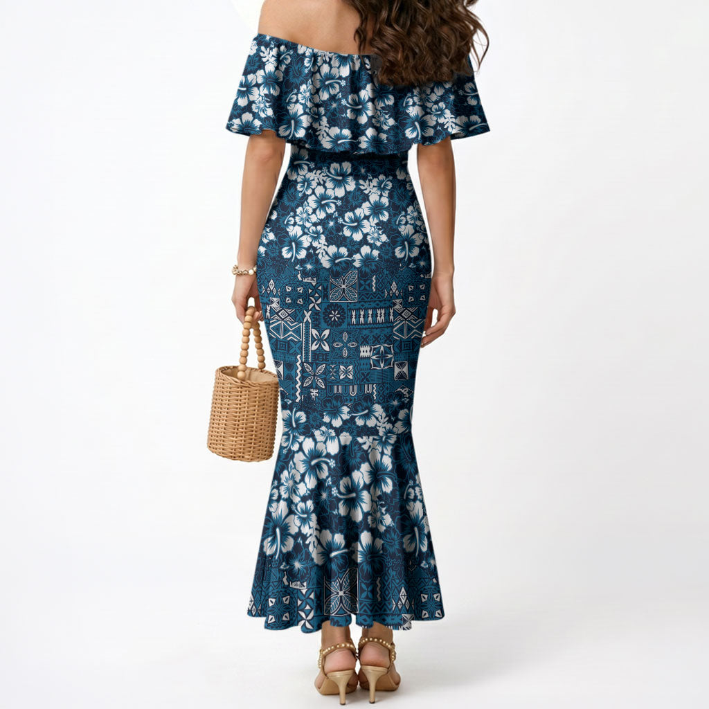 Blue Hawaiian Tapa Tribal Hibiscus Mermaid Dress LT9 - Polynesian Pride