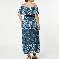 Blue Hawaiian Tapa Tribal Hibiscus Off Shoulder Maxi Dress LT9 - Polynesian Pride