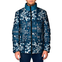 Blue Hawaiian Tapa Tribal Hibiscus Padded Jacket LT9 Men Blue - Polynesian Pride