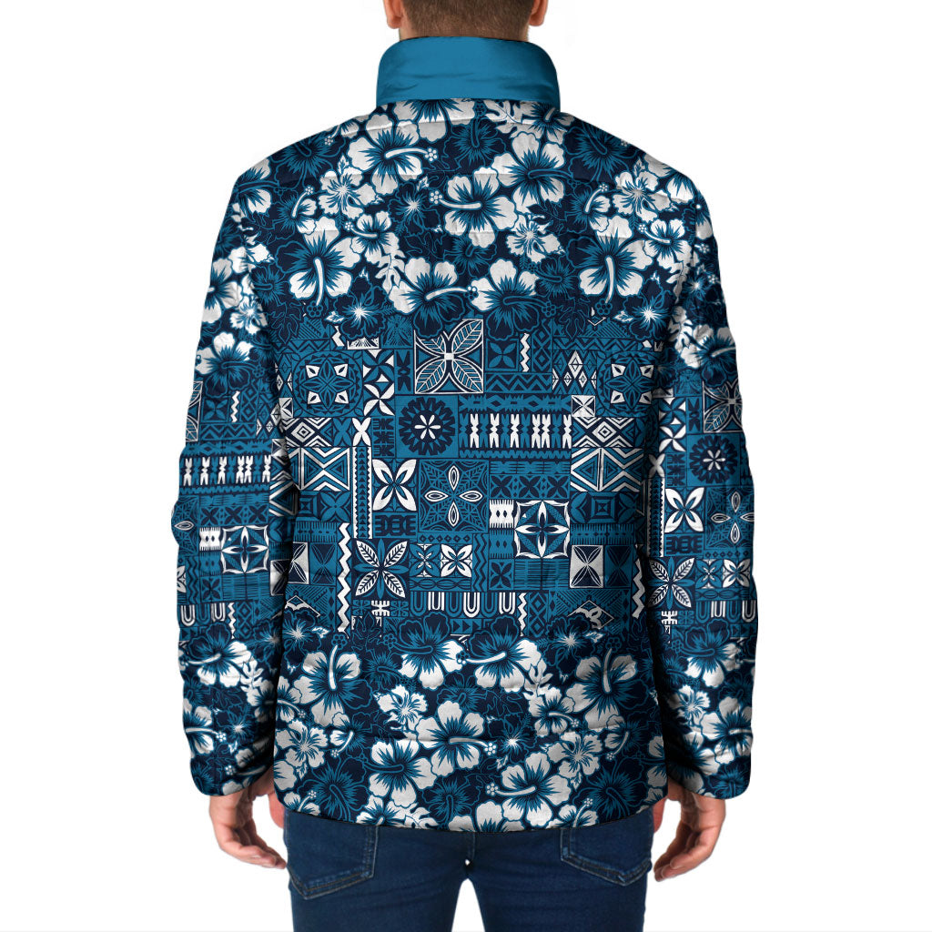 Blue Hawaiian Tapa Tribal Hibiscus Padded Jacket LT9 - Polynesian Pride