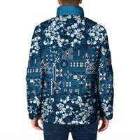 Blue Hawaiian Tapa Tribal Hibiscus Padded Jacket LT9 - Polynesian Pride