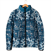 Blue Hawaiian Tapa Tribal Hibiscus Padded Jacket LT9 - Polynesian Pride