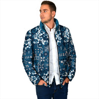 Blue Hawaiian Tapa Tribal Hibiscus Padded Jacket LT9 - Polynesian Pride