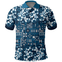 Blue Hawaiian Tapa Tribal Hibiscus Polo Shirt LT9 Blue - Polynesian Pride