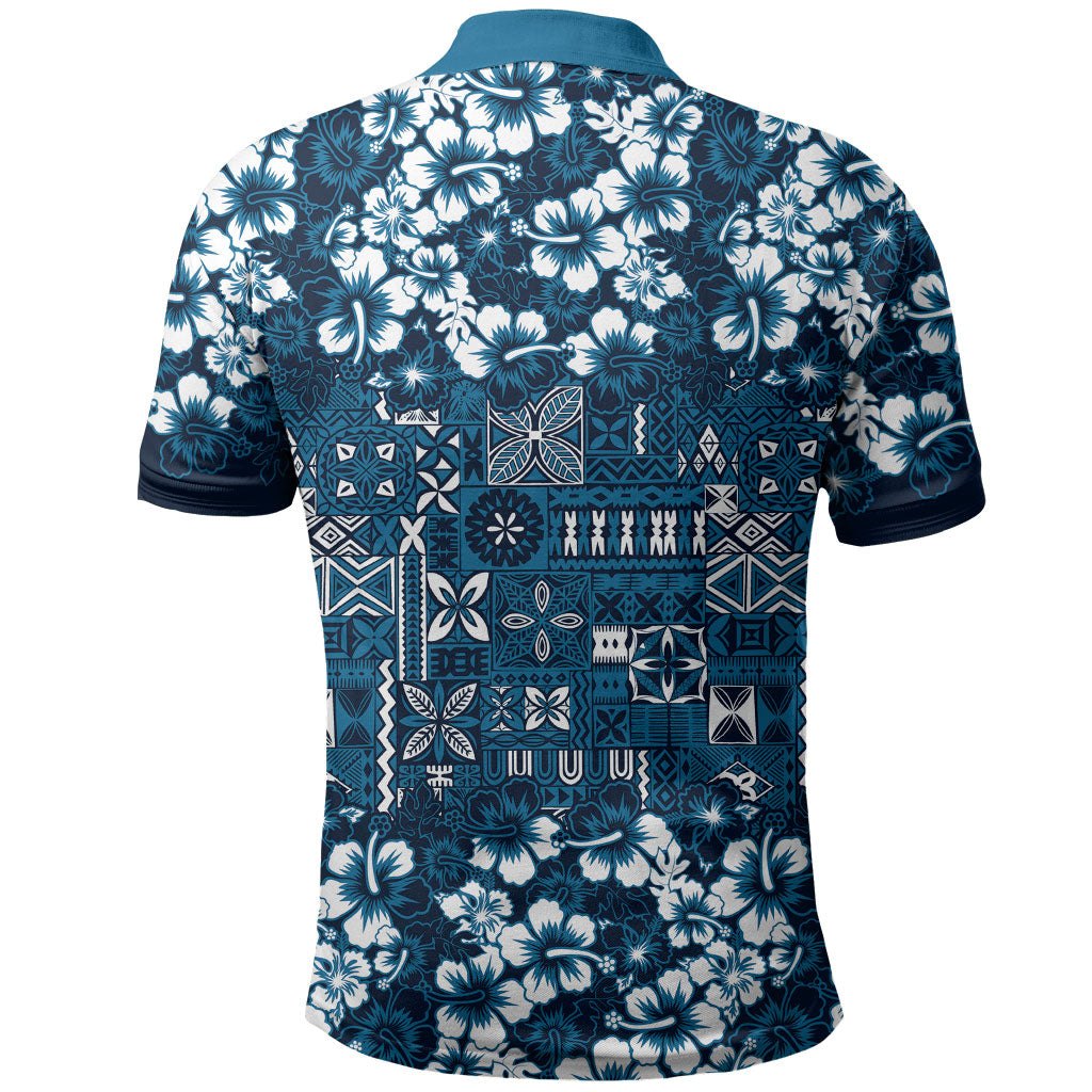 Blue Hawaiian Tapa Tribal Hibiscus Polo Shirt LT9 - Polynesian Pride