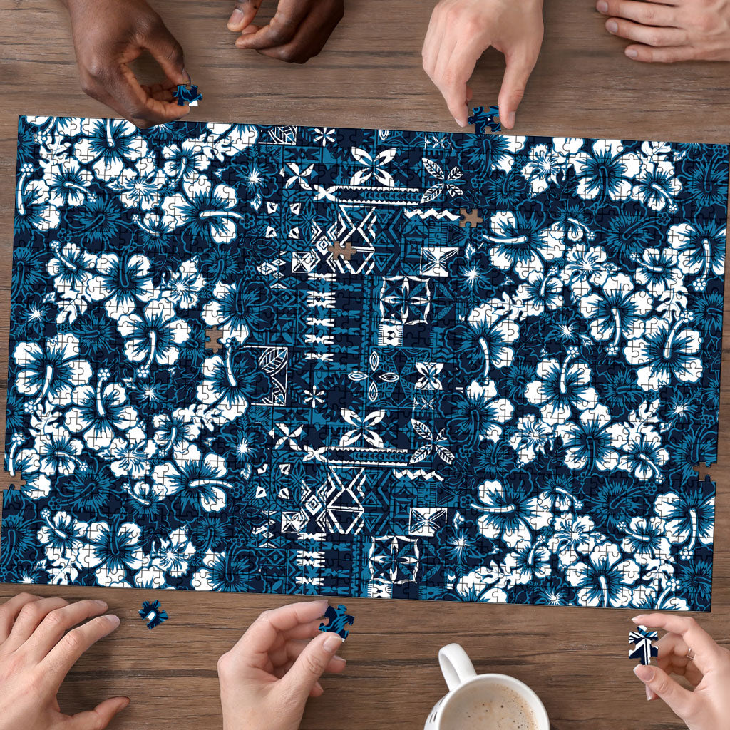 Blue Hawaiian Tapa Tribal Hibiscus Puzzle LT9 - Polynesian Pride