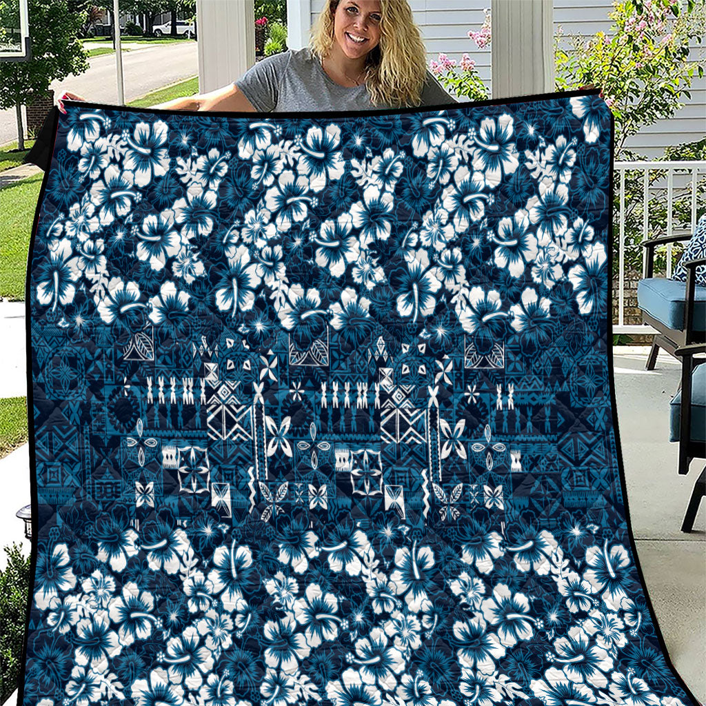 Blue Hawaiian Tapa Tribal Hibiscus Quilt LT9 Blue - Polynesian Pride