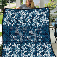 Blue Hawaiian Tapa Tribal Hibiscus Quilt LT9 Blue - Polynesian Pride