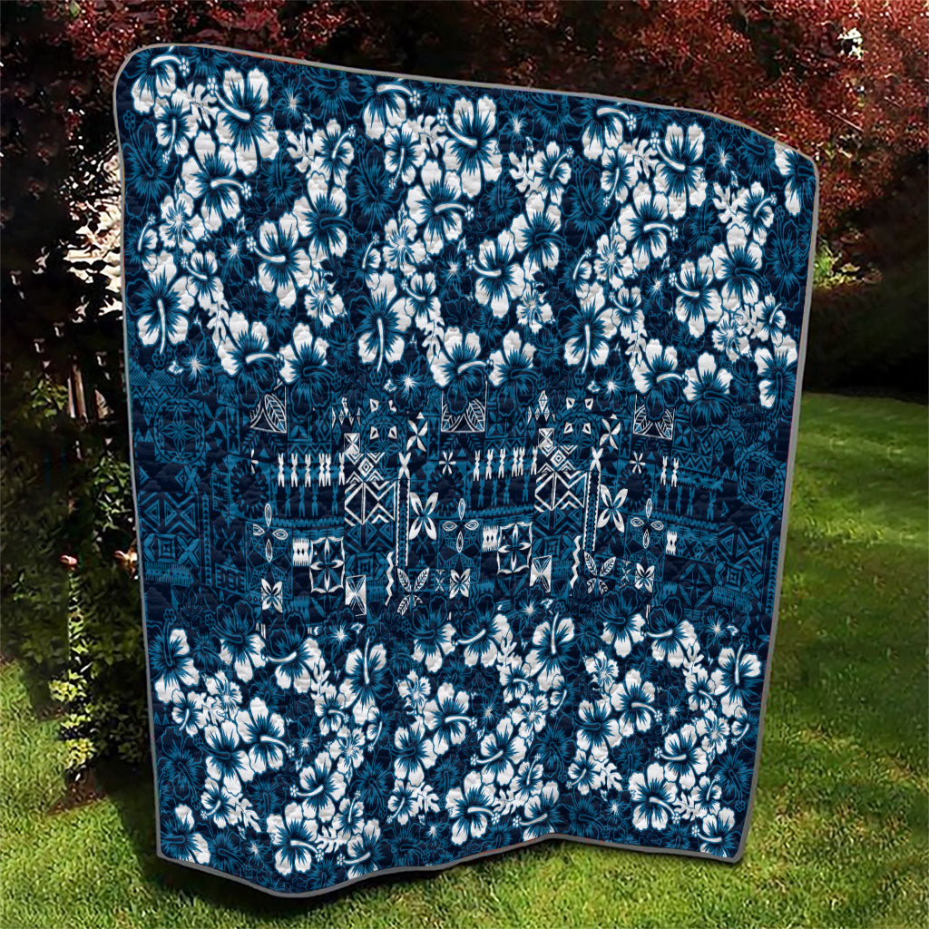 Blue Hawaiian Tapa Tribal Hibiscus Quilt LT9 - Polynesian Pride