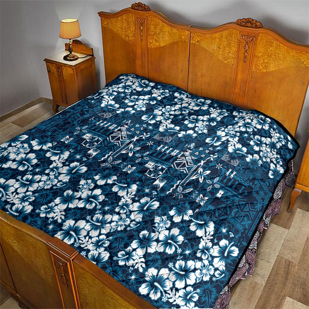 Blue Hawaiian Tapa Tribal Hibiscus Quilt LT9 - Polynesian Pride