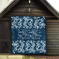 Blue Hawaiian Tapa Tribal Hibiscus Quilt LT9 - Polynesian Pride