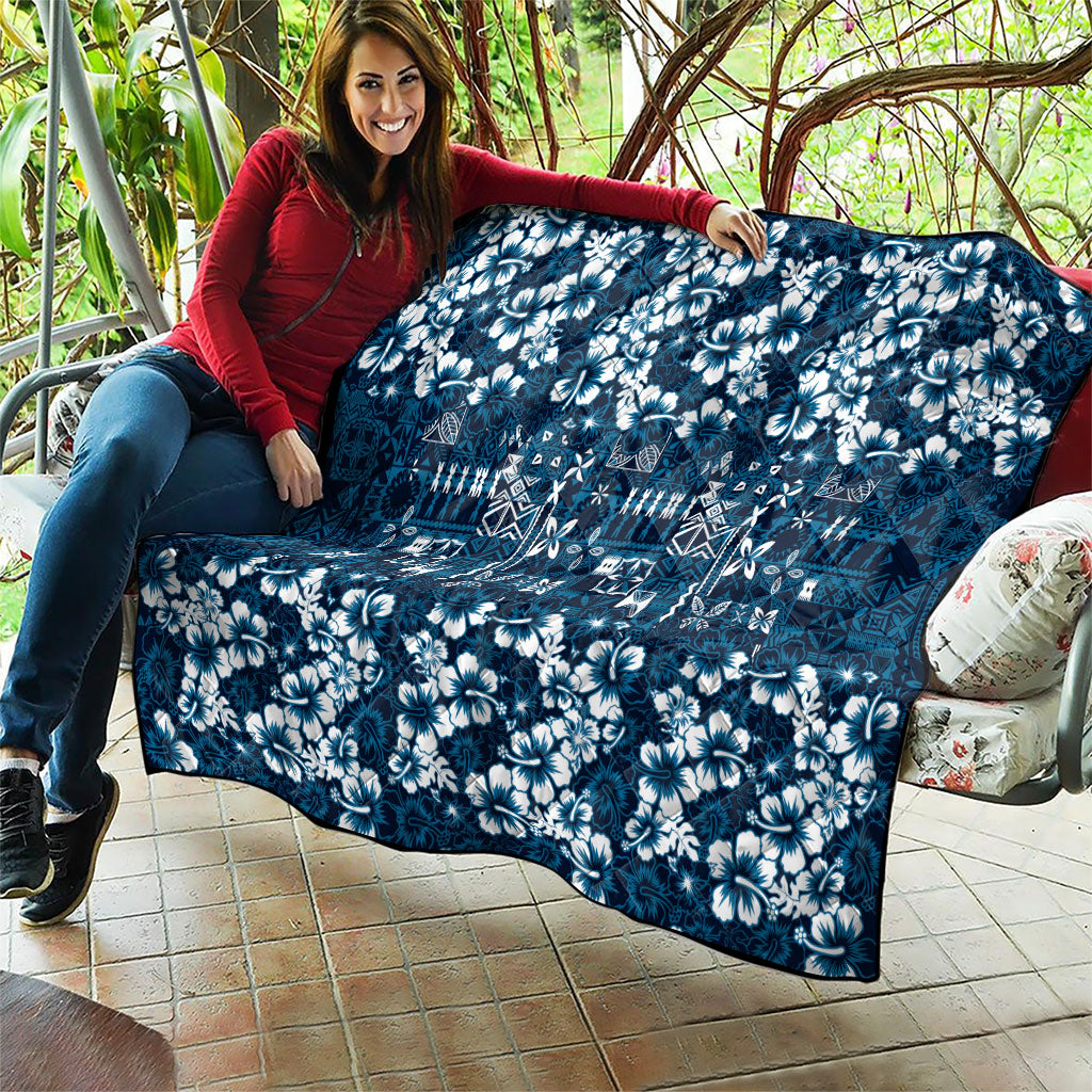 Blue Hawaiian Tapa Tribal Hibiscus Quilt LT9 - Polynesian Pride