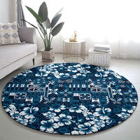 Blue Hawaiian Tapa Tribal Hibiscus Round Carpet LT9 - Polynesian Pride