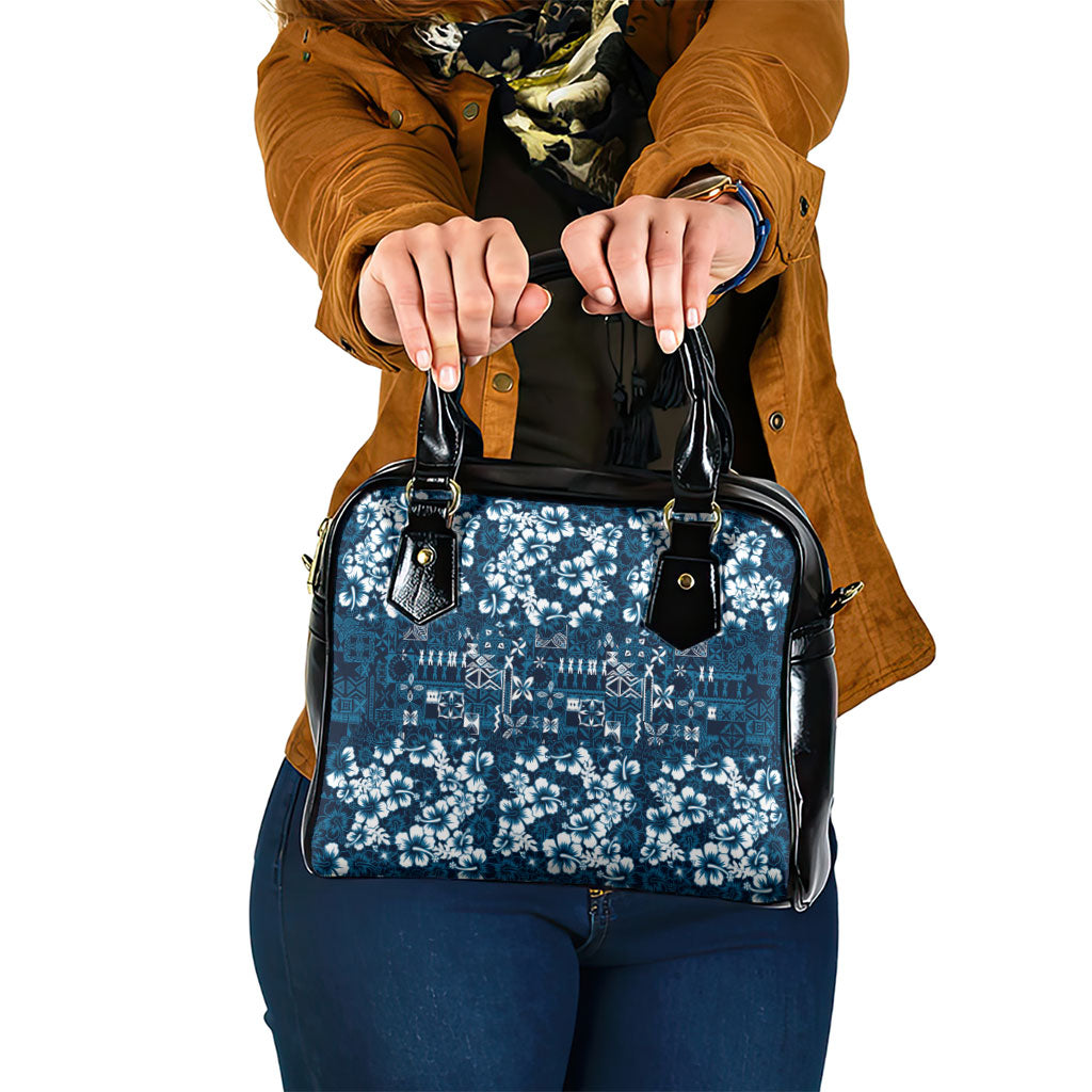 Blue Hawaiian Tapa Tribal Hibiscus Shoulder Handbag LT9 One Size Blue - Polynesian Pride