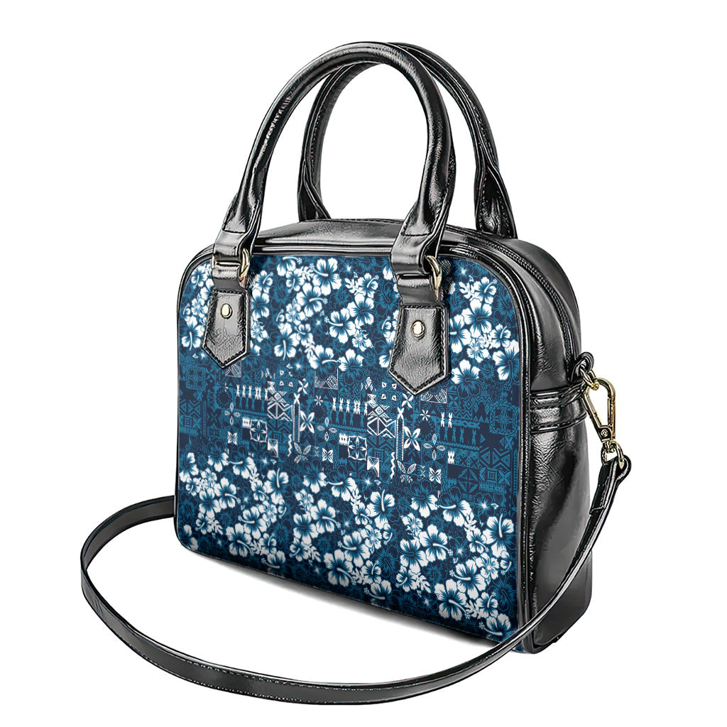 Blue Hawaiian Tapa Tribal Hibiscus Shoulder Handbag LT9 - Polynesian Pride
