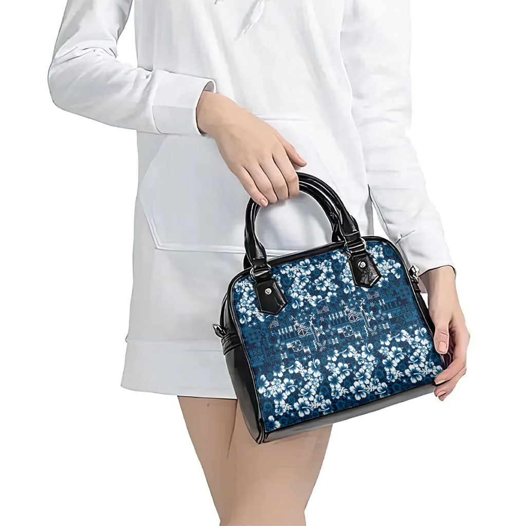 Blue Hawaiian Tapa Tribal Hibiscus Shoulder Handbag LT9 - Polynesian Pride