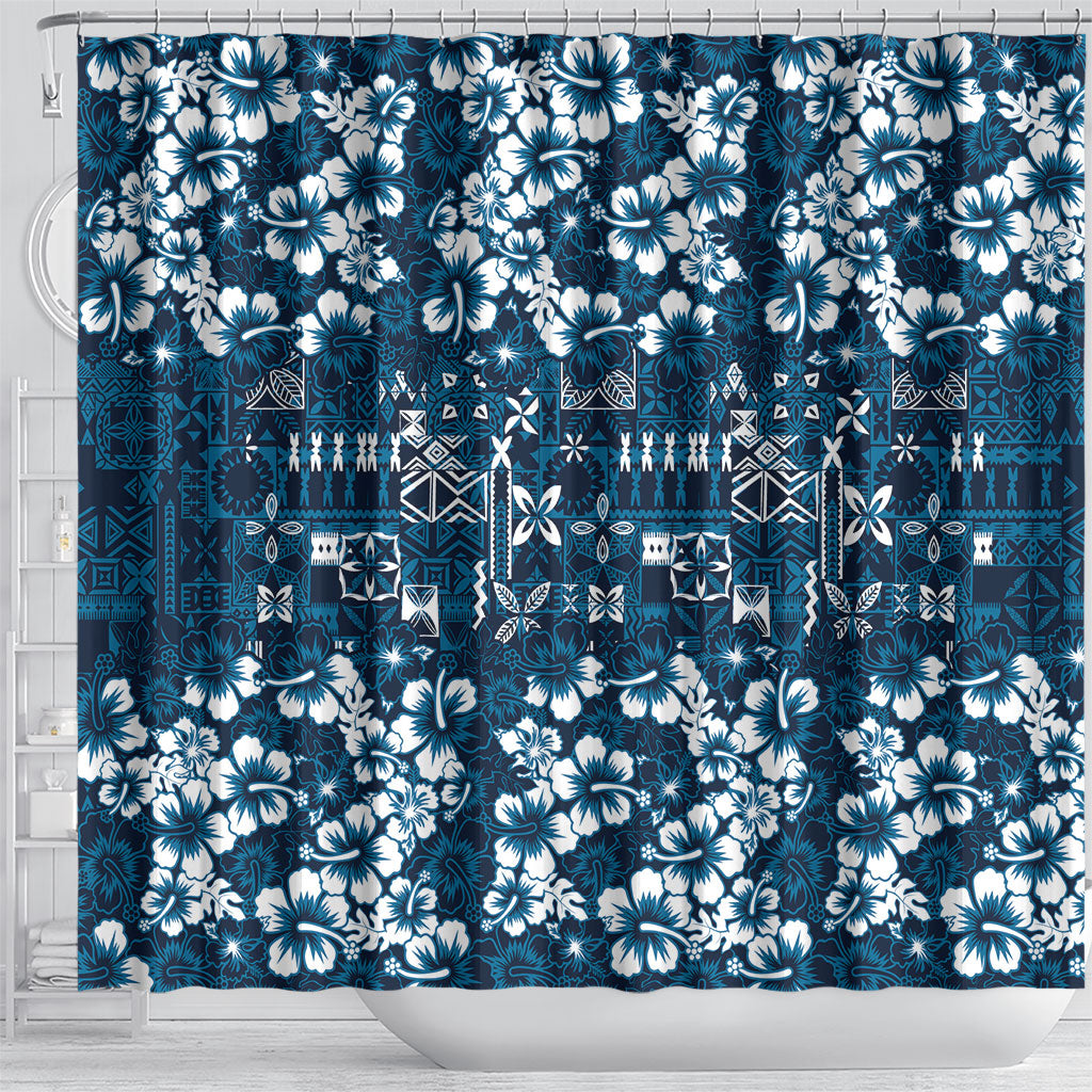 Blue Hawaiian Tapa Tribal Hibiscus Shower Curtain LT9 - Polynesian Pride