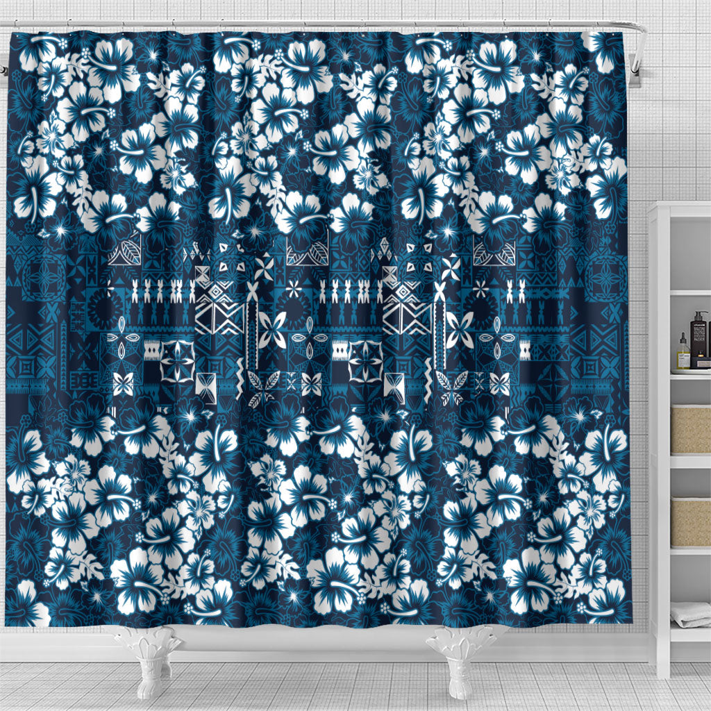 Blue Hawaiian Tapa Tribal Hibiscus Shower Curtain LT9 - Polynesian Pride