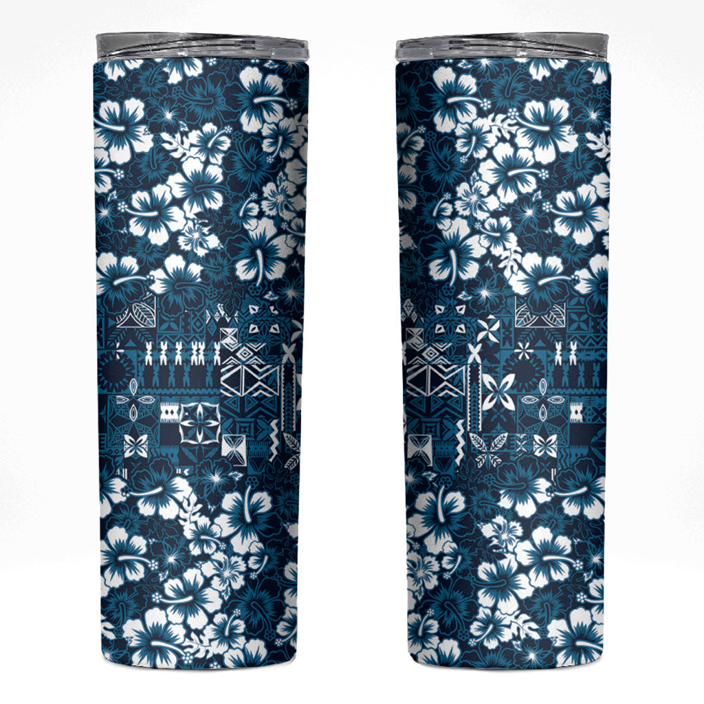 Blue Hawaiian Tapa Tribal Hibiscus Skinny Tumbler LT9 Blue - Polynesian Pride