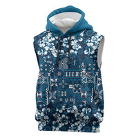 Blue Hawaiian Tapa Tribal Hibiscus Sleeveless Hoodie LT9 Blue - Polynesian Pride