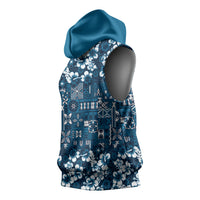 Blue Hawaiian Tapa Tribal Hibiscus Sleeveless Hoodie LT9 - Polynesian Pride