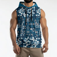 Blue Hawaiian Tapa Tribal Hibiscus Sleeveless Hoodie LT9 - Polynesian Pride