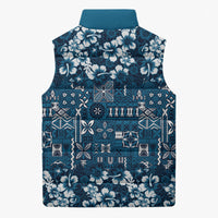 Blue Hawaiian Tapa Tribal Hibiscus Sleeveless Puffer Jacket LT9 - Polynesian Pride