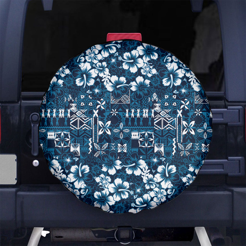 Blue Hawaiian Tapa Tribal Hibiscus Spare Tire Cover LT9 No hole Blue - Polynesian Pride