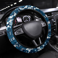 Blue Hawaiian Tapa Tribal Hibiscus Steering Wheel Cover LT9 Universal Fit Blue - Polynesian Pride