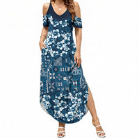 Blue Hawaiian Tapa Tribal Hibiscus Summer Maxi Dress LT9 Women Blue - Polynesian Pride