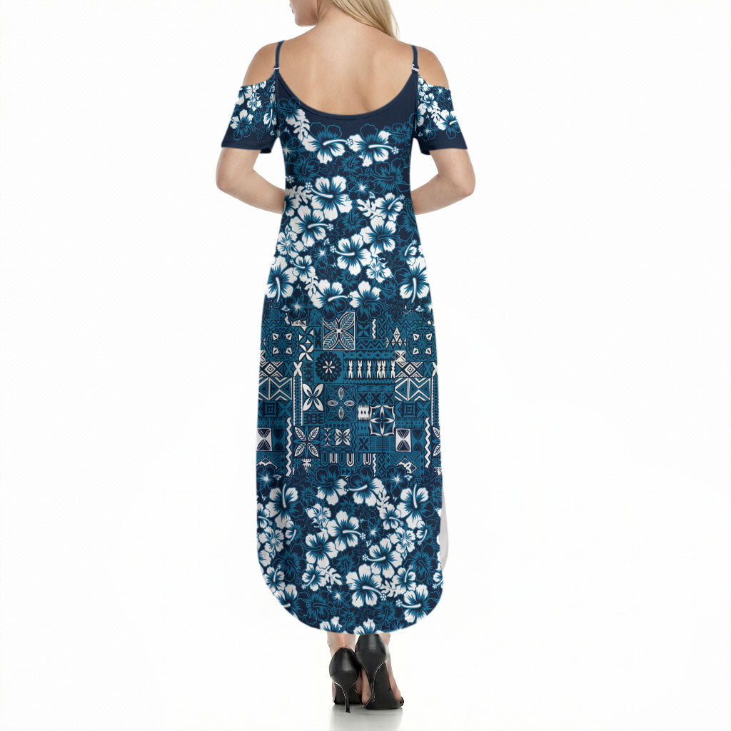 Blue Hawaiian Tapa Tribal Hibiscus Summer Maxi Dress LT9 - Polynesian Pride