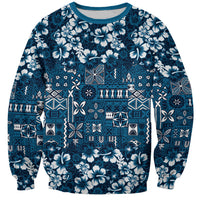Blue Hawaiian Tapa Tribal Hibiscus Sweatshirt LT9 Unisex Blue - Polynesian Pride