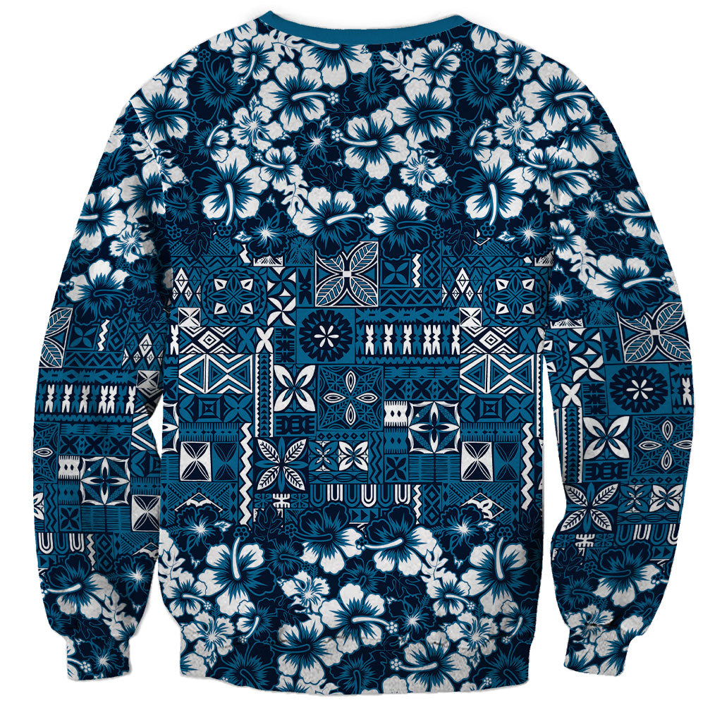 Blue Hawaiian Tapa Tribal Hibiscus Sweatshirt LT9 - Polynesian Pride
